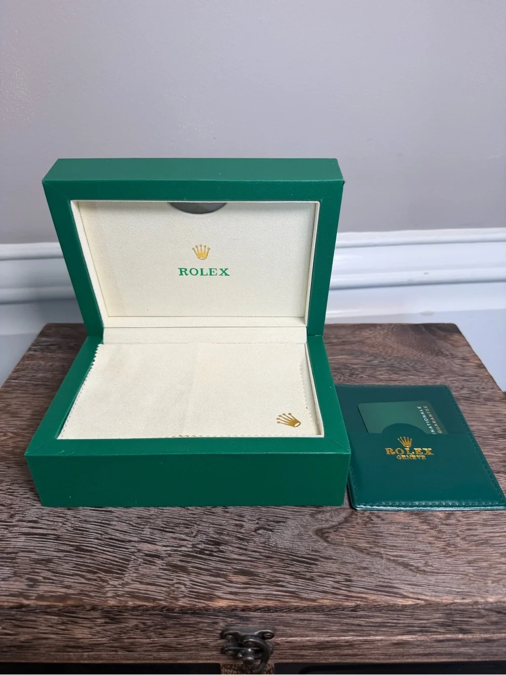 Rolex Green and Cream Watch Box with Matching Card Holder